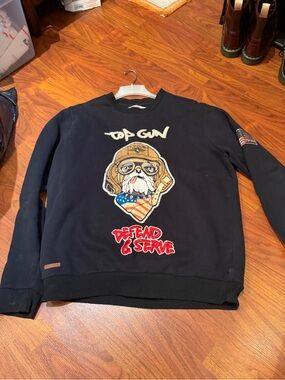 Men's Black Top Gun Graphic Crewneck Sweatshirt - Defend & Serve